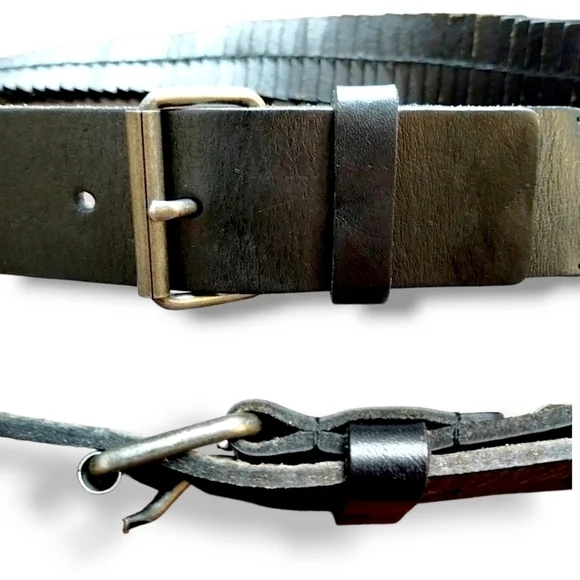 Danier Men's Premium Black Studded Leather Slats Belt - Picture 3 of 6